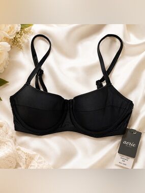 Aerie Real Good Black Lightly Lined Underwire Bra 32D NWT (424)